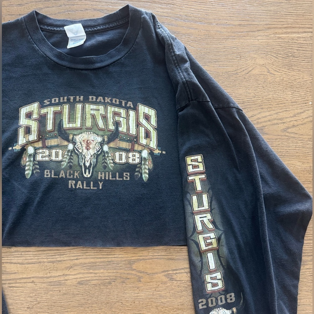 Vintage 2008 Harley Davidson Sturgis Native Rally Cropped Long Sleeve Tee – 3XL